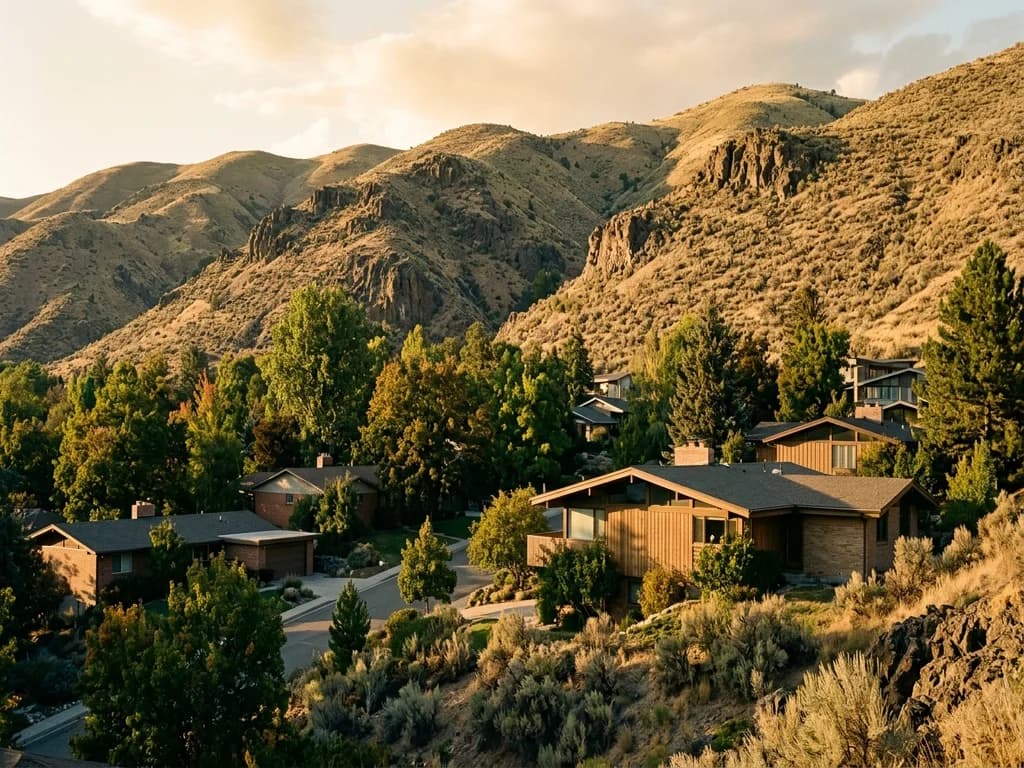 The Boise foothills meeting a residential neighbourhood at golden hour